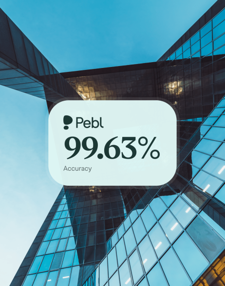 Chat bubble stating that Pebl has 99.63% accuracy when pricing quotes.